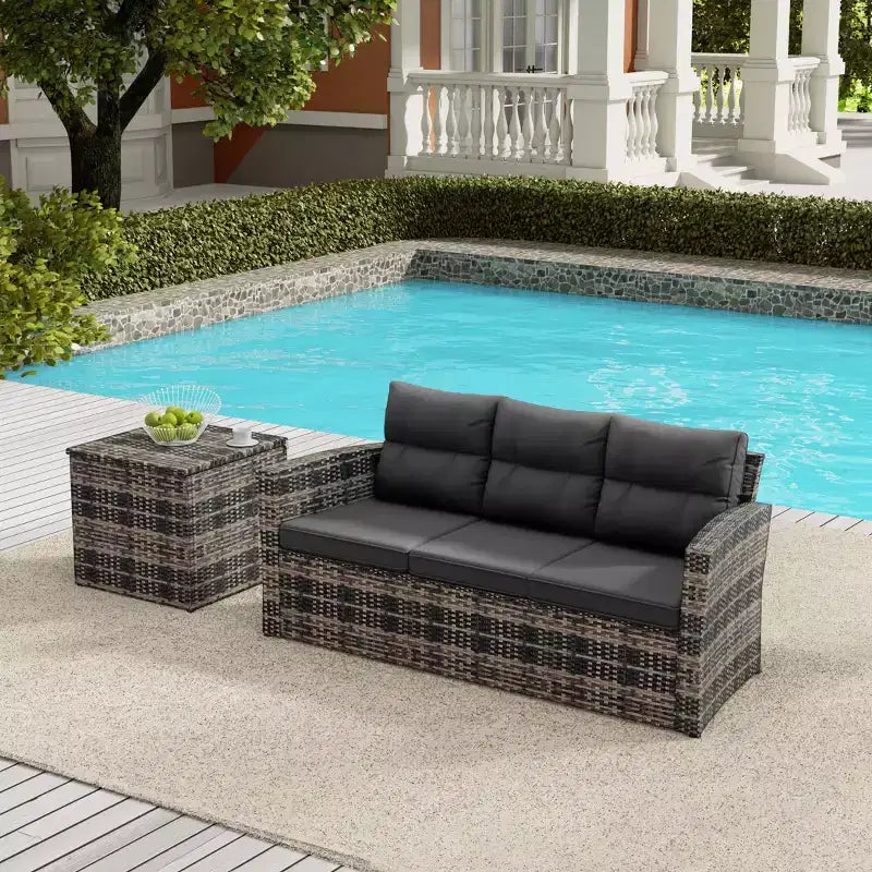 WestinTrends Canapé d'extérieur 2 places en rotin PE avec coussins et table d'appoint