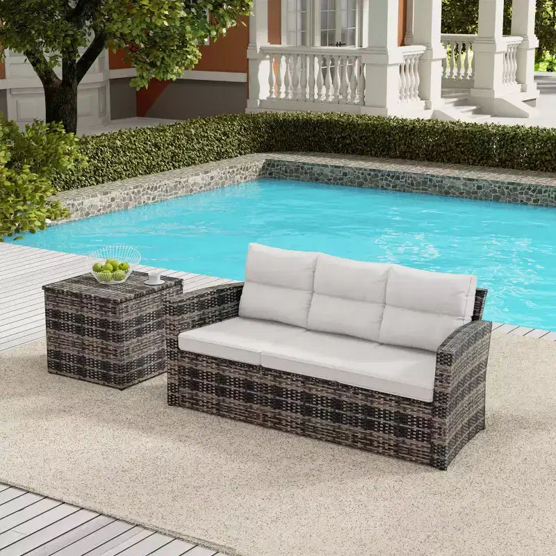 WestinTrends Canapé d'extérieur 2 places en rotin PE avec coussins et table d'appoint