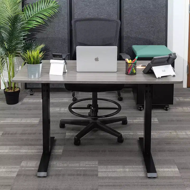 Programmable Electric Two-Tier Compact Standing Desk, 48" Wide, White Frame with Birch Desktop