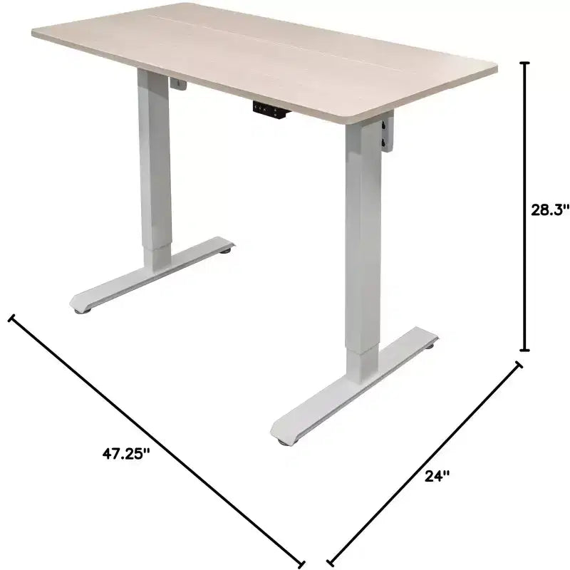 Programmable Electric Two-Tier Compact Standing Desk, 48" Wide, White Frame with Birch Desktop