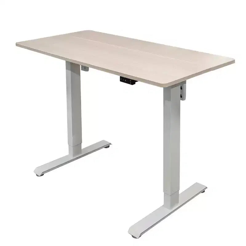 Programmable Electric Two-Tier Compact Standing Desk, 48" Wide, White Frame with Birch Desktop