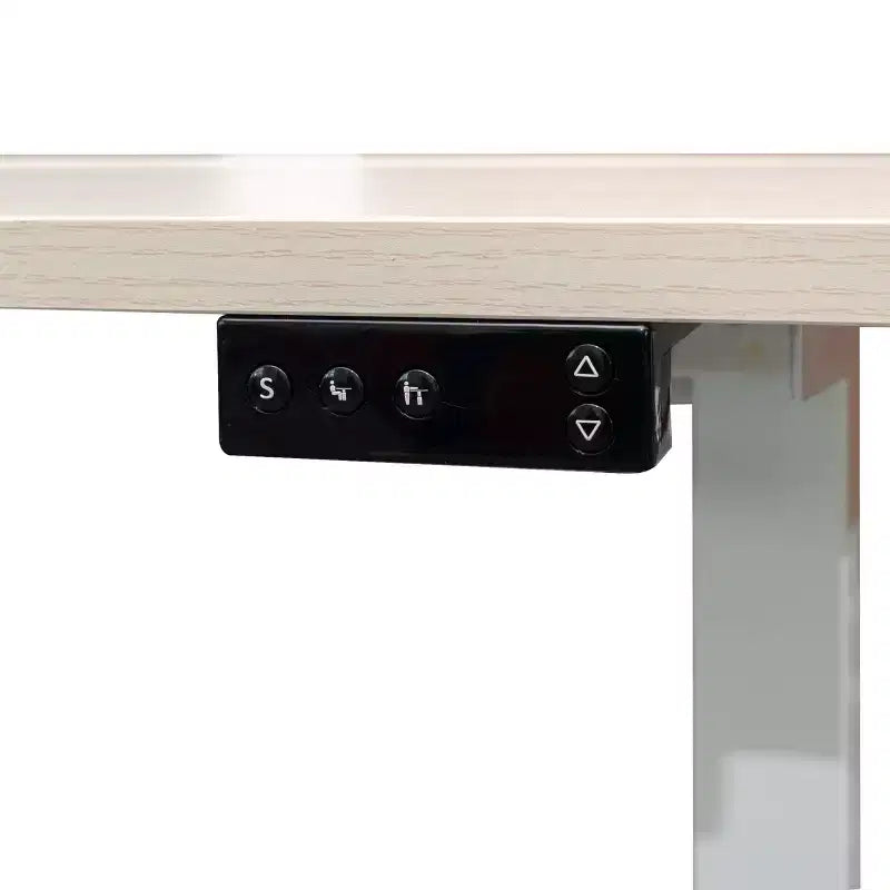Programmable Electric Two-Tier Compact Standing Desk, 48" Wide, White Frame with Birch Desktop