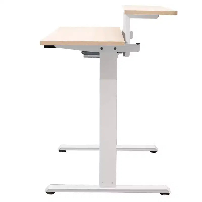 Programmable Electric Two-Tier Compact Standing Desk, 48" Wide, White Frame with Birch Desktop