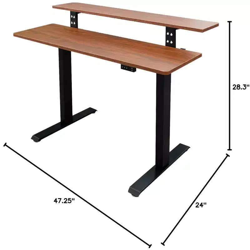 Programmable Electric Two-Tier Compact Standing Desk, 48" Wide, White Frame with Birch Desktop