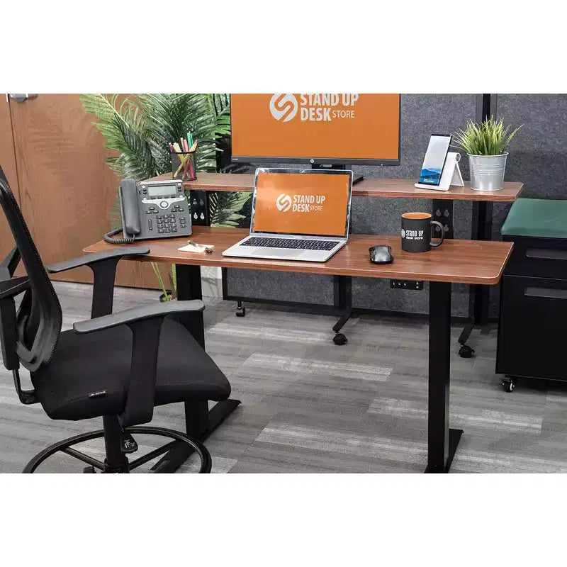 Programmable Electric Two-Tier Compact Standing Desk, 48" Wide, White Frame with Birch Desktop