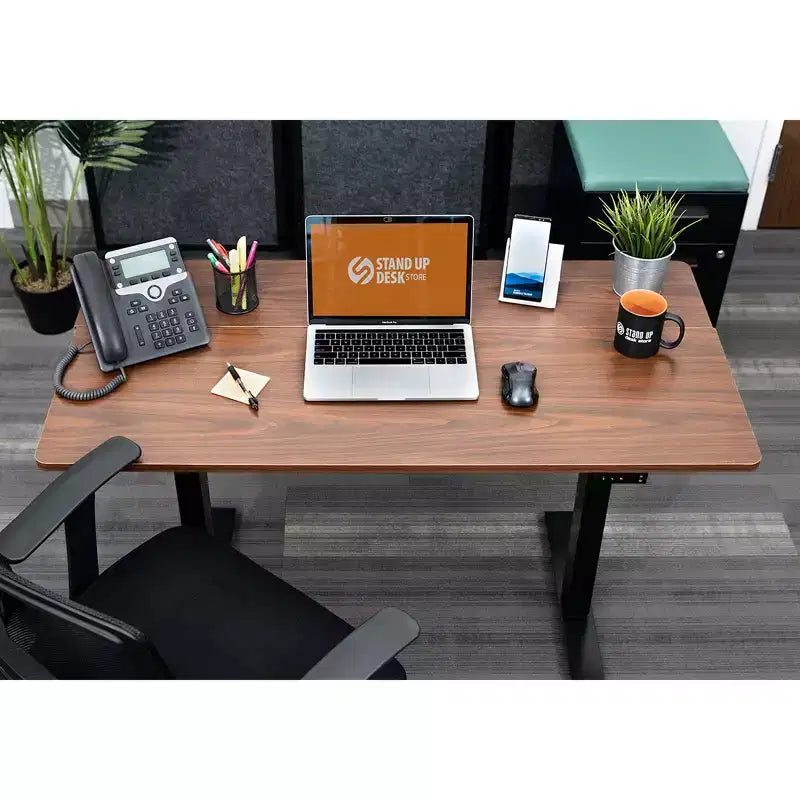 Programmable Electric Two-Tier Compact Standing Desk, 48" Wide, White Frame with Birch Desktop