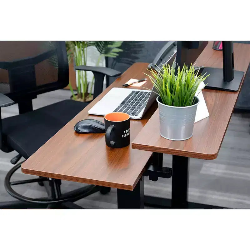 Programmable Electric Two-Tier Compact Standing Desk, 48" Wide, White Frame with Birch Desktop