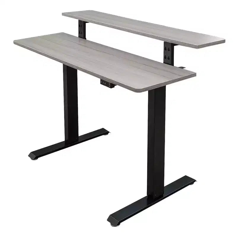 Programmable Electric Two-Tier Compact Standing Desk, 48" Wide, White Frame with Birch Desktop