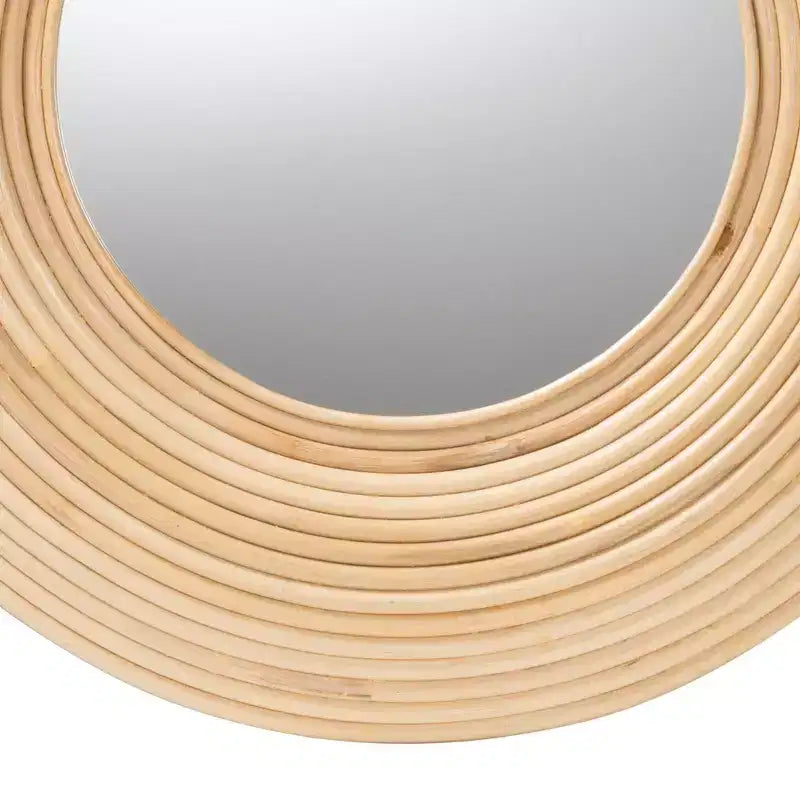 Round Rattan Accent Wall Mirror, Natural Brown, Modern Bohemian Style