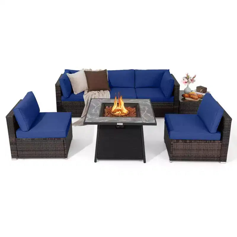 Ensemble de mobilier de patio Costway 7 pièces avec table foyer à gaz propane de 35" et housse imperméable