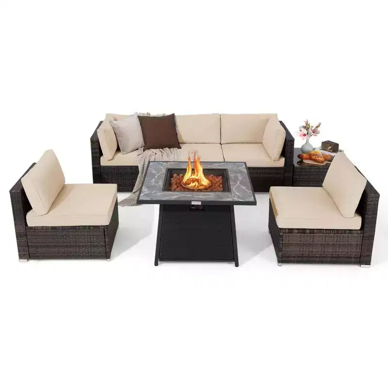 Ensemble de mobilier de patio Costway 7 pièces avec table foyer à gaz propane de 35" et housse imperméable