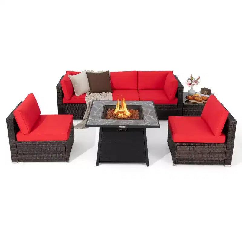 Ensemble de mobilier de patio Costway 7 pièces avec table foyer à gaz propane de 35" et housse imperméable