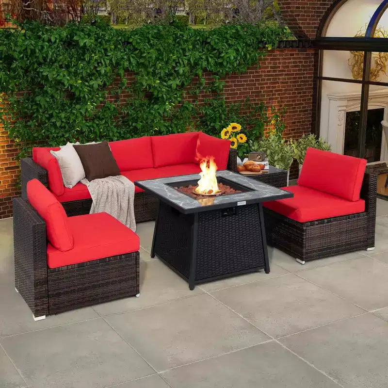 Ensemble de mobilier de patio Costway 7 pièces avec table foyer à gaz propane de 35" et housse imperméable