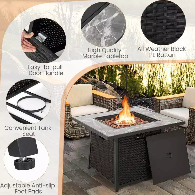 Ensemble de mobilier de patio Costway 7 pièces avec table foyer à gaz propane de 35" et housse imperméable