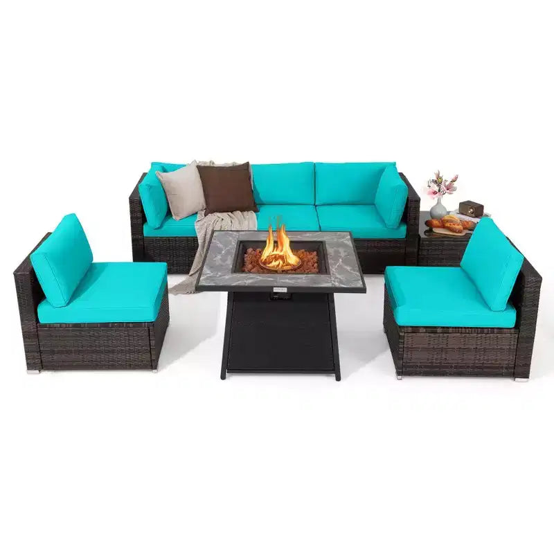 Ensemble de mobilier de patio Costway 7 pièces avec table foyer à gaz propane de 35" et housse imperméable