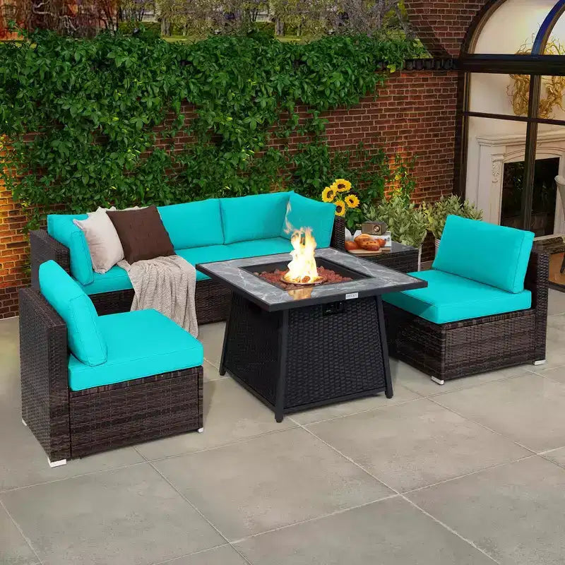 Ensemble de mobilier de patio Costway 7 pièces avec table foyer à gaz propane de 35" et housse imperméable