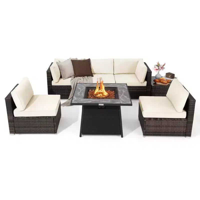 Ensemble de mobilier de patio Costway 7 pièces avec table foyer à gaz propane de 35" et housse imperméable