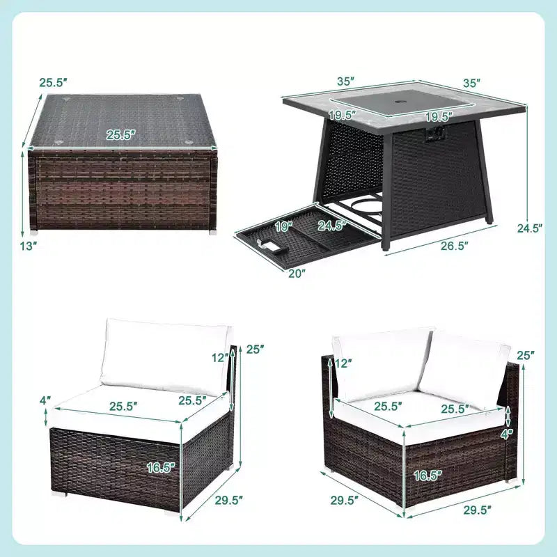 Ensemble de mobilier de patio Costway 7 pièces avec table foyer à gaz propane de 35" et housse imperméable
