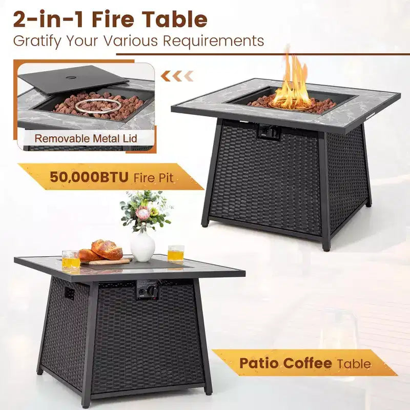 Ensemble de mobilier de patio Costway 7 pièces avec table foyer à gaz propane de 35" et housse imperméable