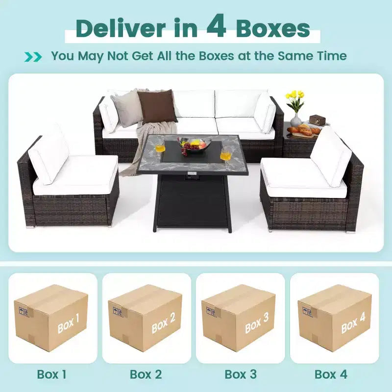 Ensemble de mobilier de patio Costway 7 pièces avec table foyer à gaz propane de 35" et housse imperméable