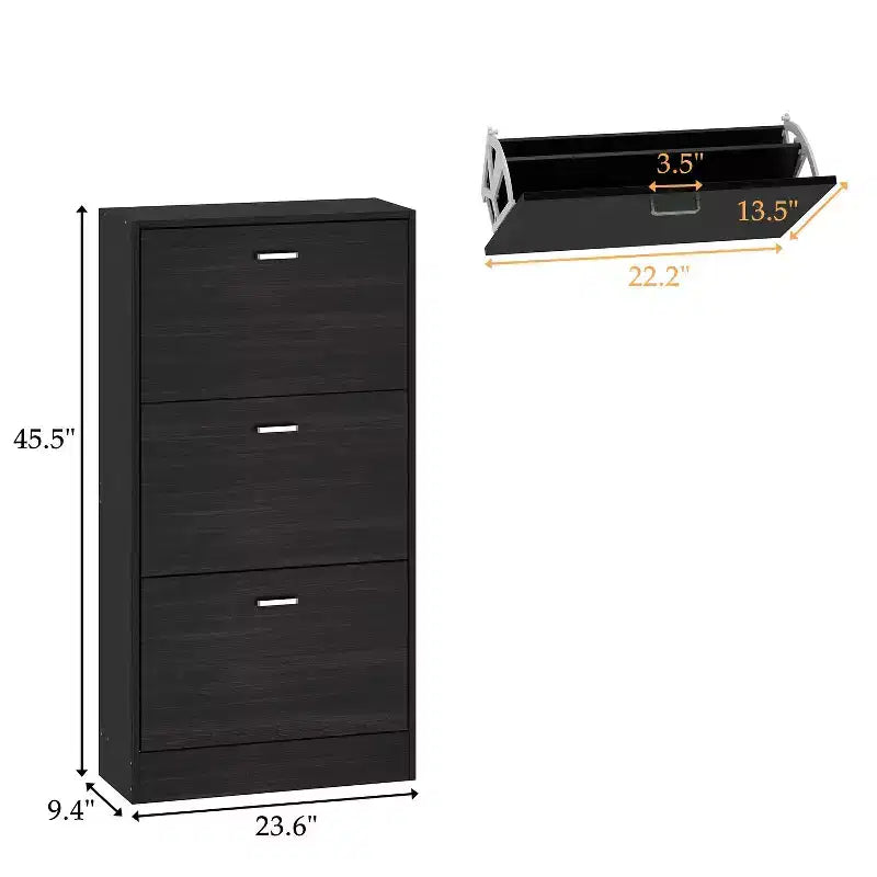 Modern Entryway Shoe Cabinet with 3-Tier Shelves, Slim Freestanding Shoe Rack Organizer