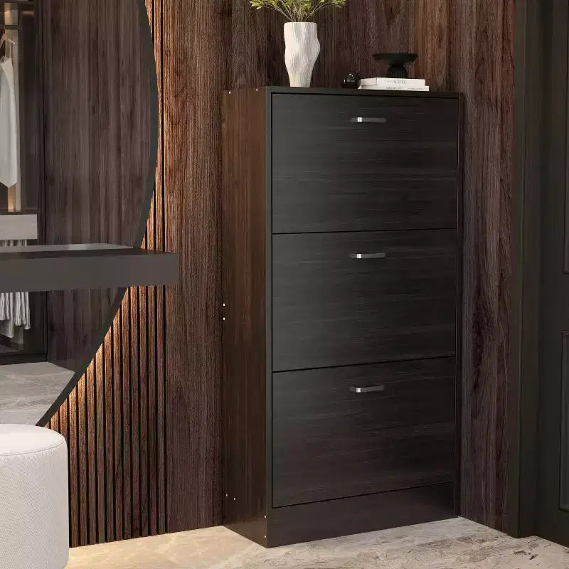 Modern Entryway Shoe Cabinet with 3-Tier Shelves, Slim Freestanding Shoe Rack Organizer