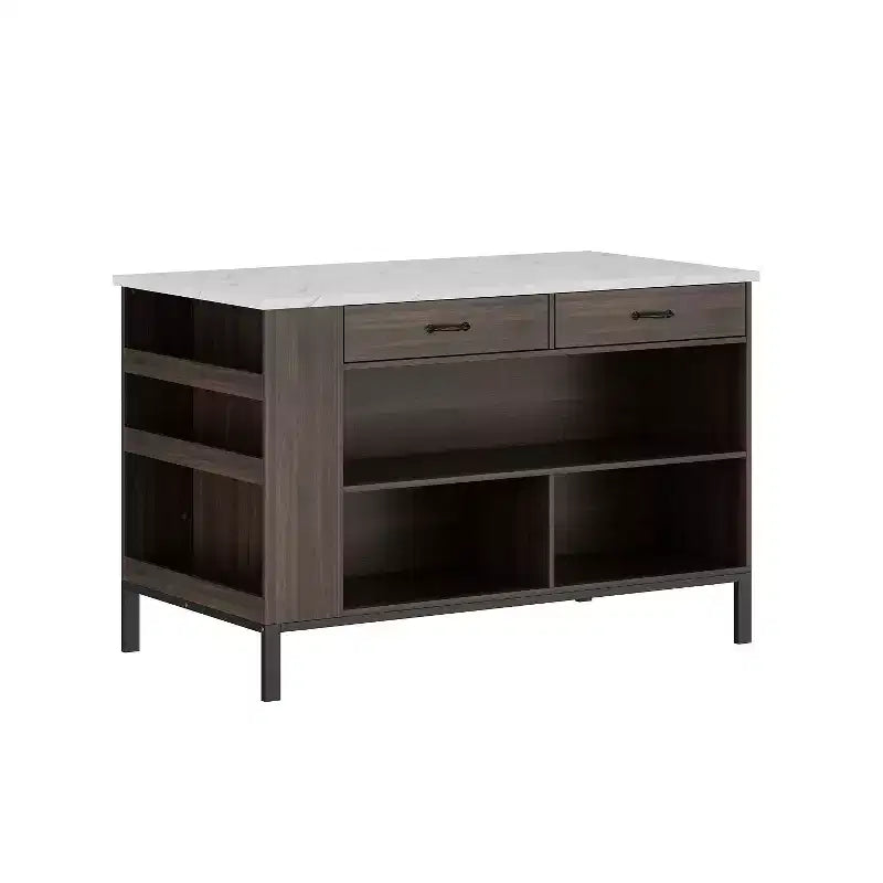 Kitchen Island Cart with Marble Countertop, 2 Drawers, 6 Shelves and Metal Legs, All-in-One Storage