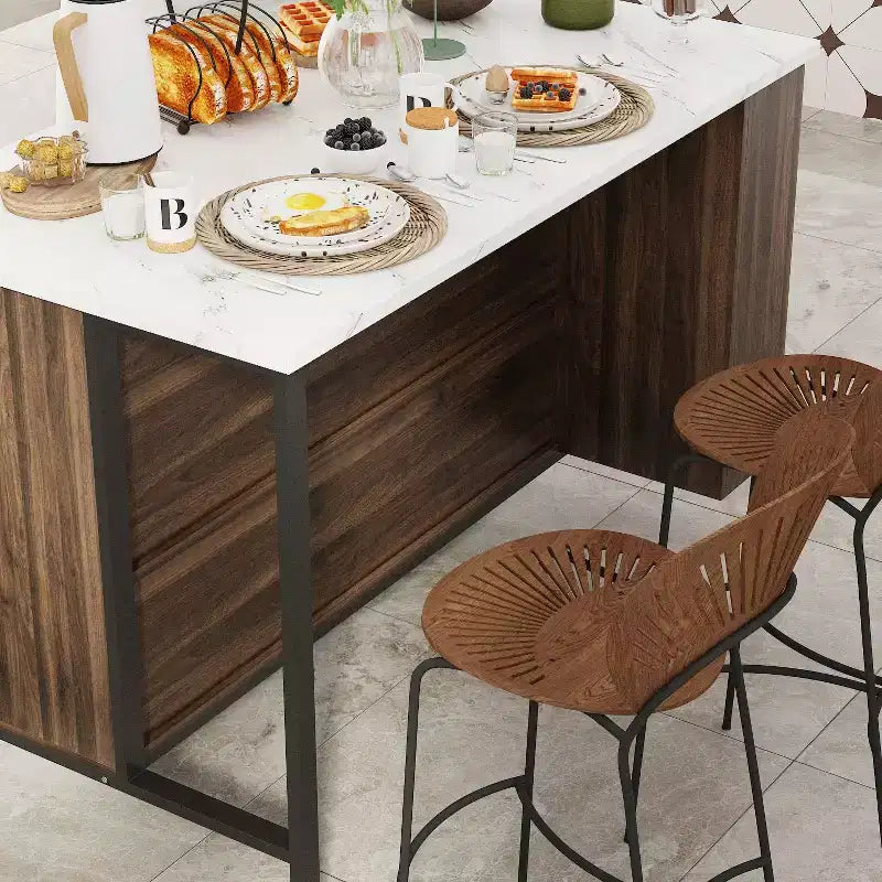 Kitchen Island Cart with Marble Countertop, 2 Drawers, 6 Shelves and Metal Legs, All-in-One Storage