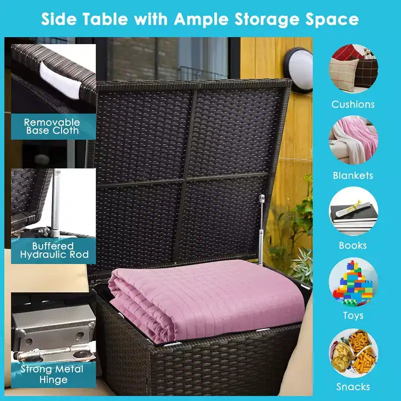 Costway Ensemble de Meubles de Jardin en Rotin 4 Pièces avec Coussins Causeuse Table de Rangement Turquoise\Rouge