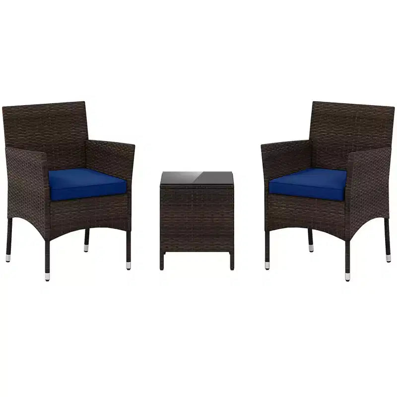 Costway Ensemble de conversation 3 pièces d'extérieur avec sièges rembourrés et plateau de table en verre trempé Beige/Noir/Gris/Rouge/Bleu marine