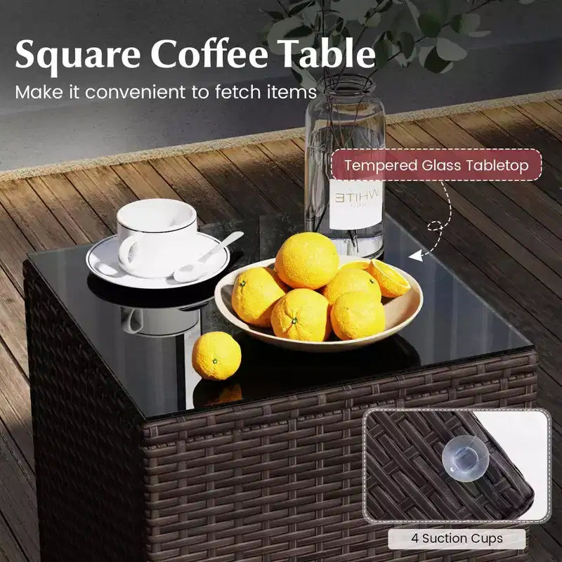 Costway Ensemble de conversation 3 pièces d'extérieur avec sièges rembourrés et plateau de table en verre trempé Beige/Noir/Gris/Rouge/Bleu marine