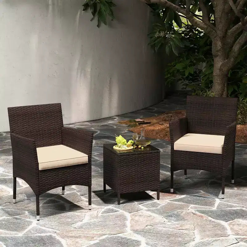 Costway 3 PCS Outdoor Conversation Set with Cushioned Seat & Tempered Glass Tabletop Beige/Black/Gray/Red/Navy