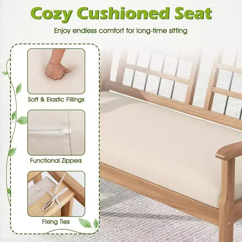 Costway Ensemble de Meubles de Patio 4 Pièces en Bois avec Coussins Souples Cadre en Bois d'Acacia Massif Blanc Cassé/Gris