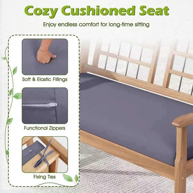 Costway Ensemble de Meubles de Patio 4 Pièces en Bois avec Coussins Souples Cadre en Bois d'Acacia Massif Blanc Cassé/Gris