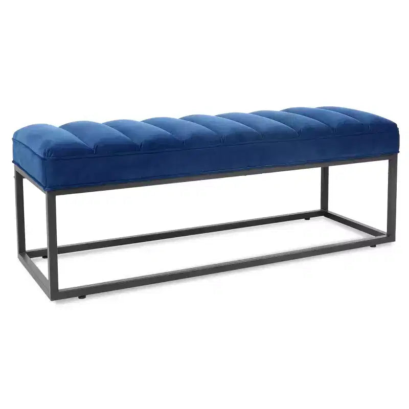 Metal Base Upholstered Bench, Iron Frame, Foam Seat, 53.5" Wide for Bedroom or Entryway