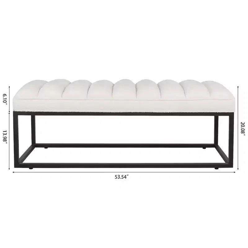 Metal Base Upholstered Bench, Iron Frame, Foam Seat, 53.5" Wide for Bedroom or Entryway