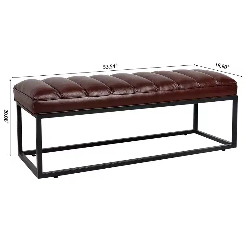 Metal Base Upholstered Bench, Iron Frame, Foam Seat, 53.5" Wide for Bedroom or Entryway