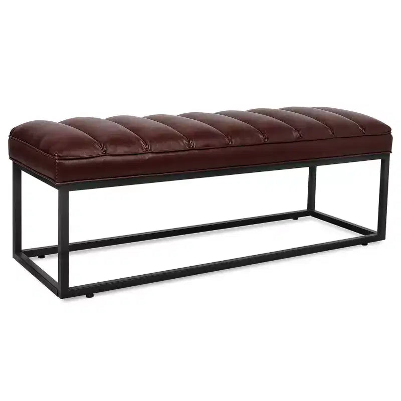 Metal Base Upholstered Bench, Iron Frame, Foam Seat, 53.5" Wide for Bedroom or Entryway