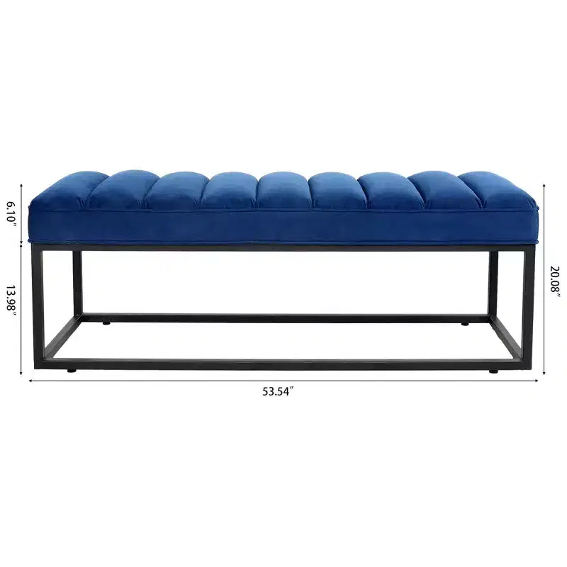 Metal Base Upholstered Bench, Iron Frame, Foam Seat, 53.5" Wide for Bedroom or Entryway