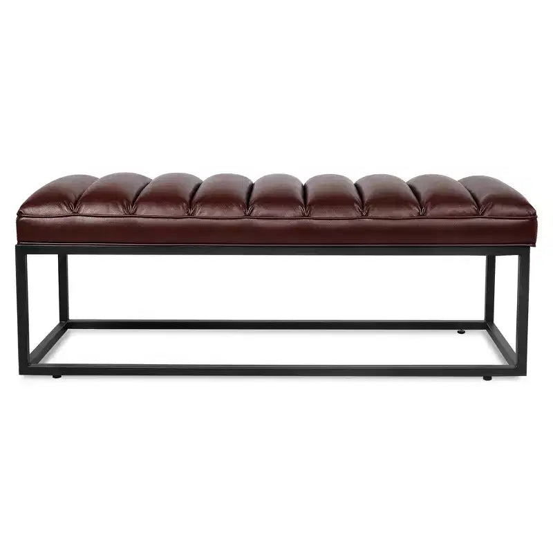 Metal Base Upholstered Bench, Iron Frame, Foam Seat, 53.5" Wide for Bedroom or Entryway