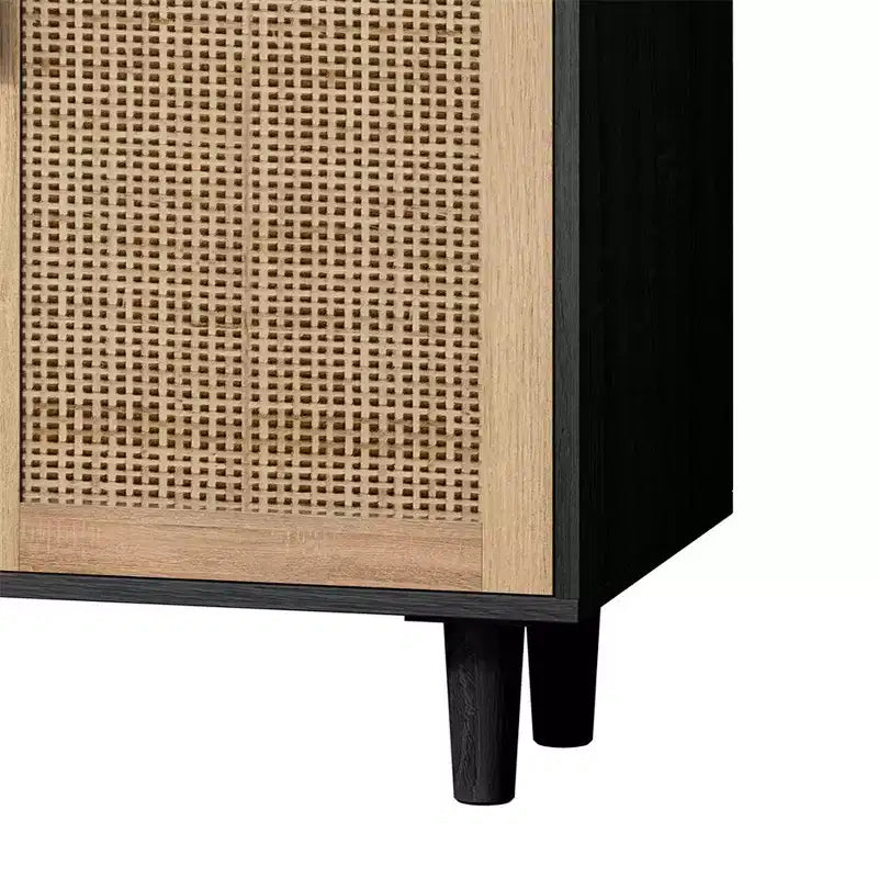 62.20Rattan Storage Cabinet, Modern Wooden Buffet Cabinet With 4 Doors Adjustable Shelves, Accent Sideboard Storage Cabinet For Living Room Hallway