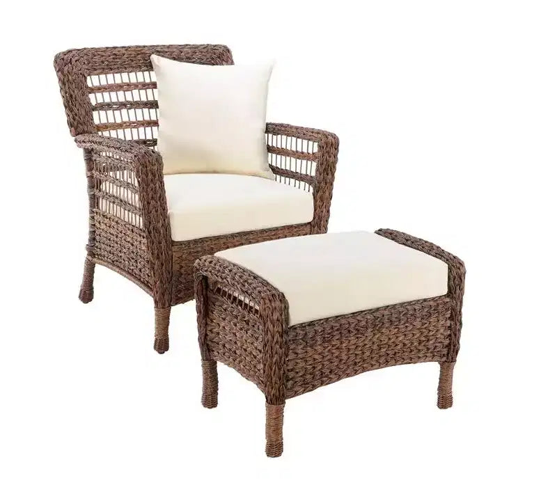 Jiallo Modern Concept Faux Sea Grass Resin Rattan Relaxing Set (1 Armchair and 1 Ottoman)
