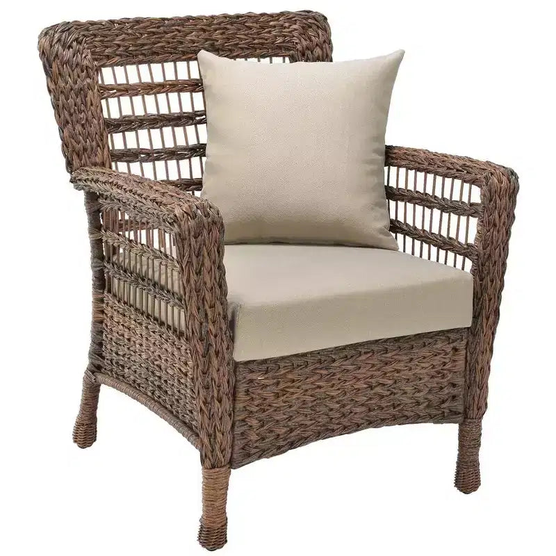 Jiallo Modern Concept Ensemble de relaxation en résine tressée imitation jonc de mer (1 fauteuil et 1 pouf)