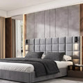 Lit plateforme moderne en velours avec lampe de lecture et ports USB, lit de chambre