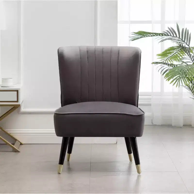 Contemporary Velvet Upholstered Accent Chair, Gray, Living Room Armchair