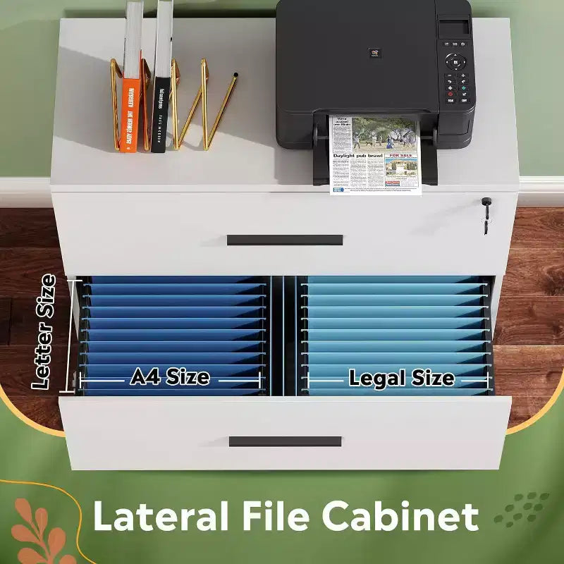 2-Drawer Wood Lateral File Cabinet with Lock for Home Office
