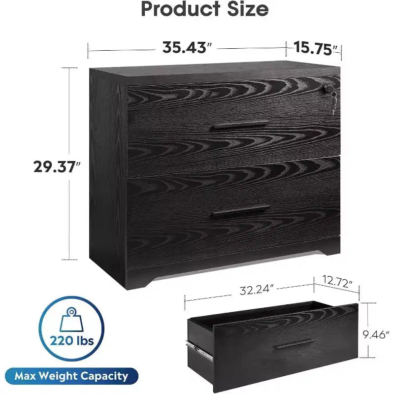 2-Drawer Wood Lateral File Cabinet with Lock for Home Office