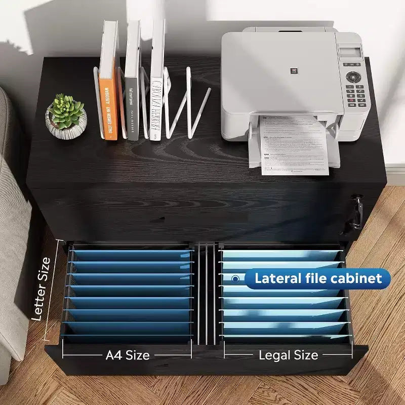 2-Drawer Wood Lateral File Cabinet with Lock for Home Office