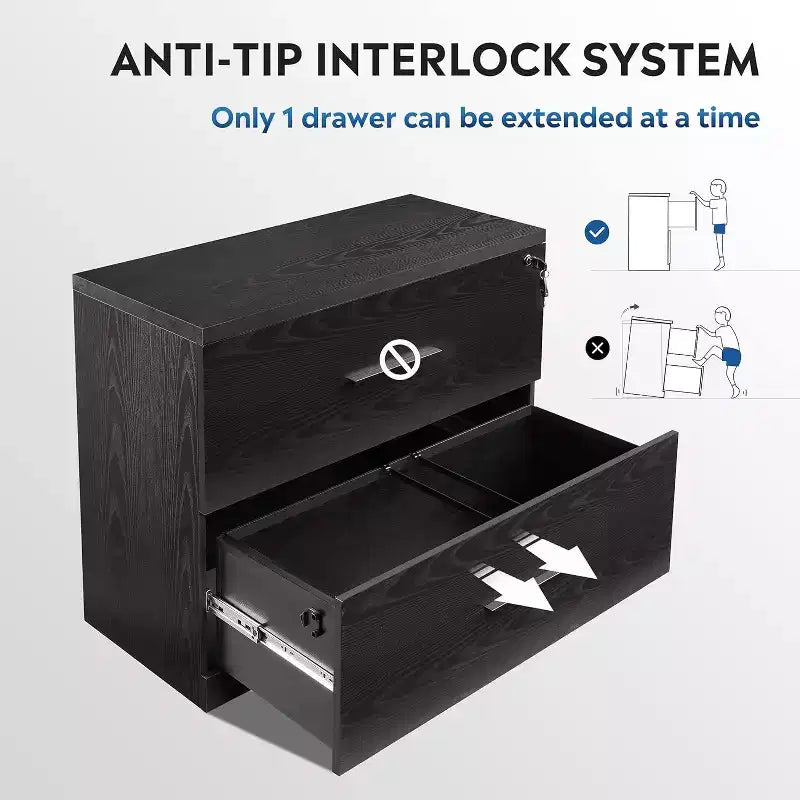 2-Drawer Wood Lateral File Cabinet with Lock for Home Office