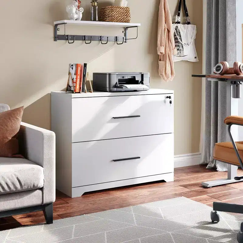 2-Drawer Wood Lateral File Cabinet with Lock for Home Office